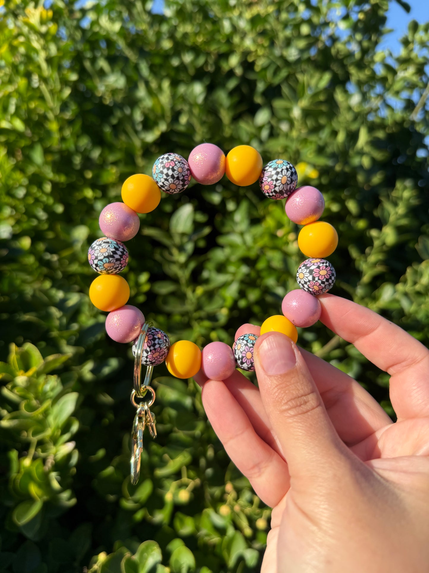 Checkered Flowers Wristlet