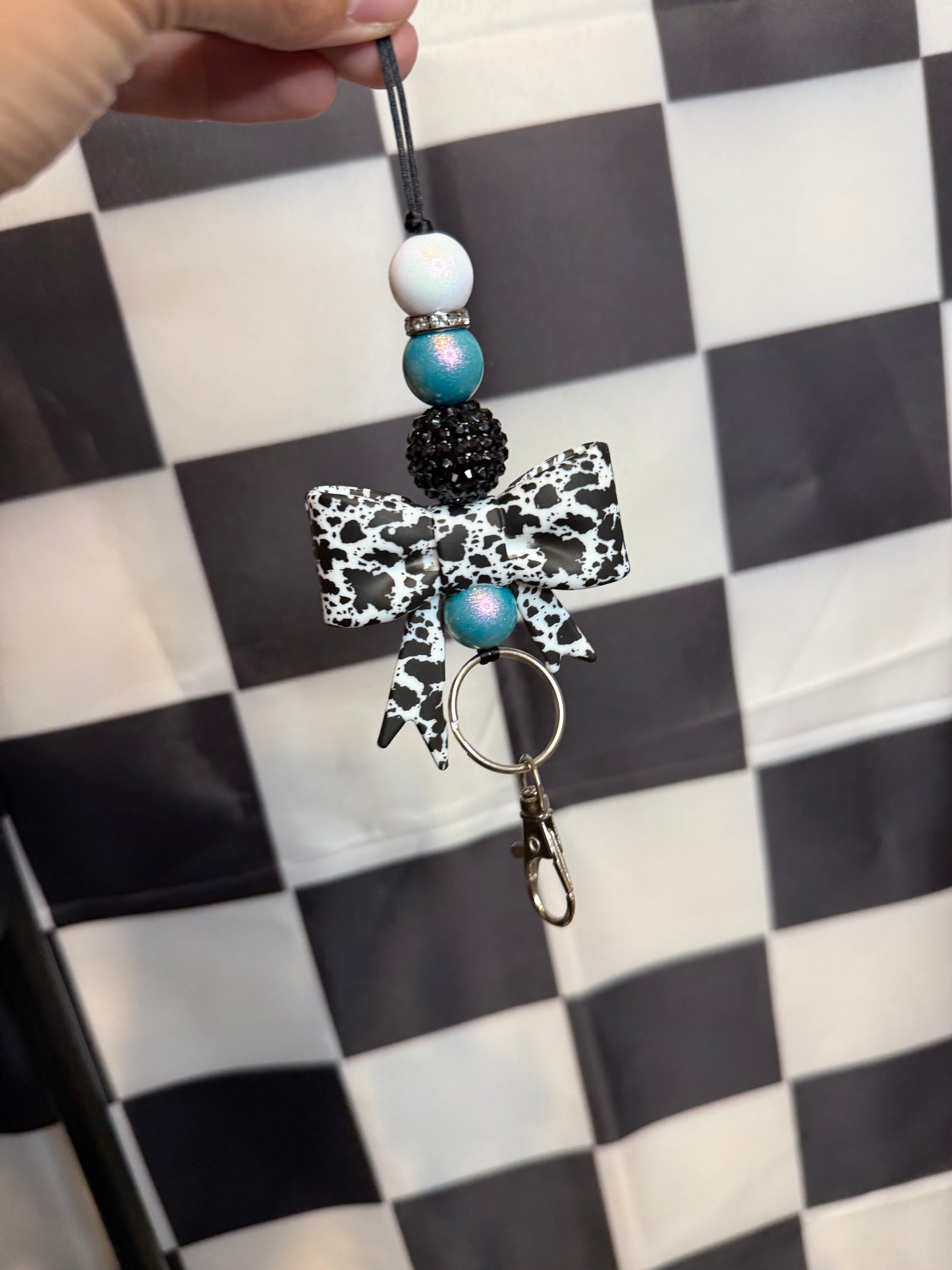 Cow Print Car Charm - Black