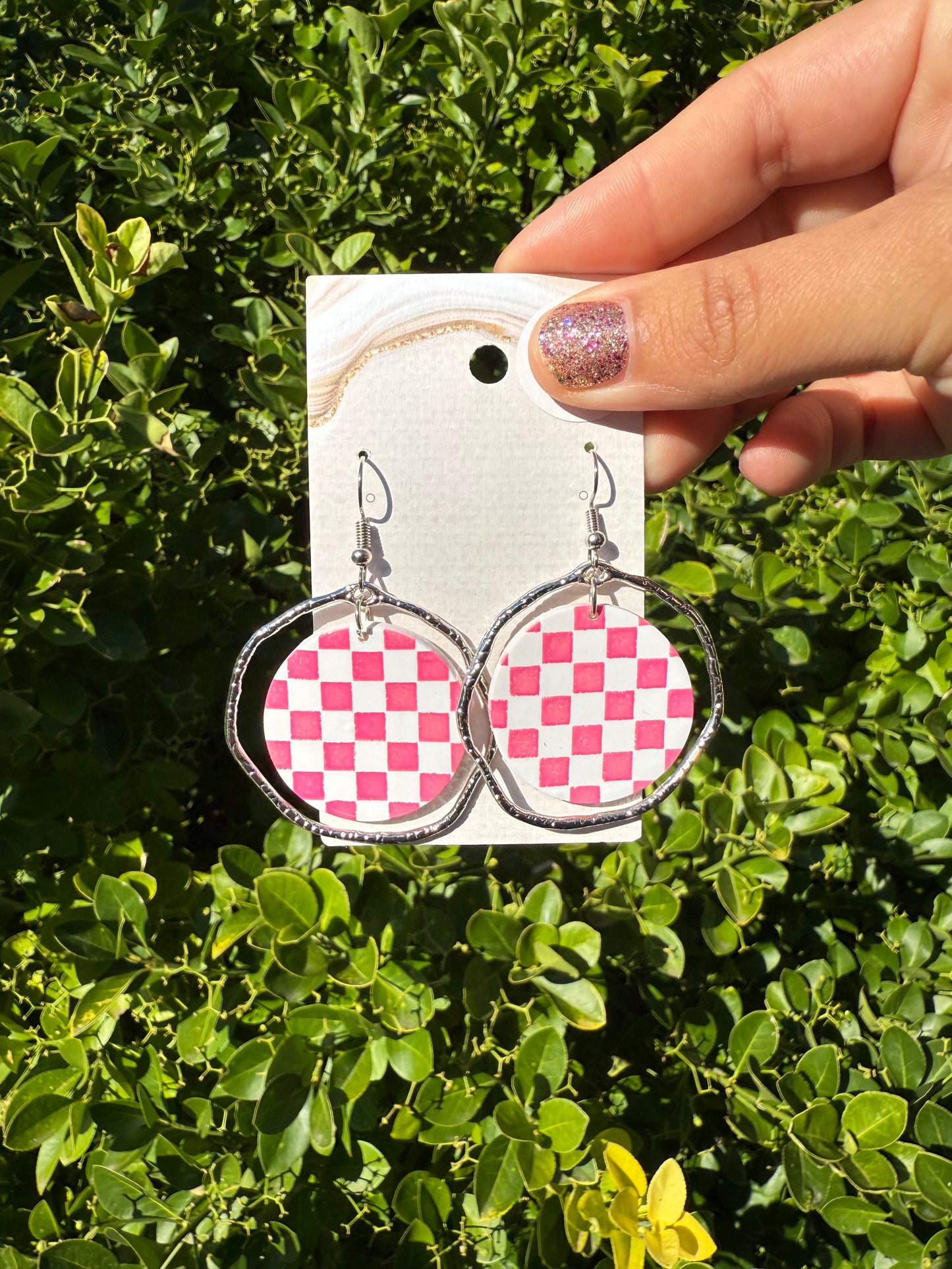 Camila Earrings - Pink Checkered
