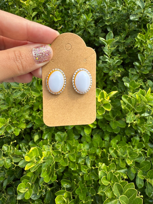 White Oval Studs