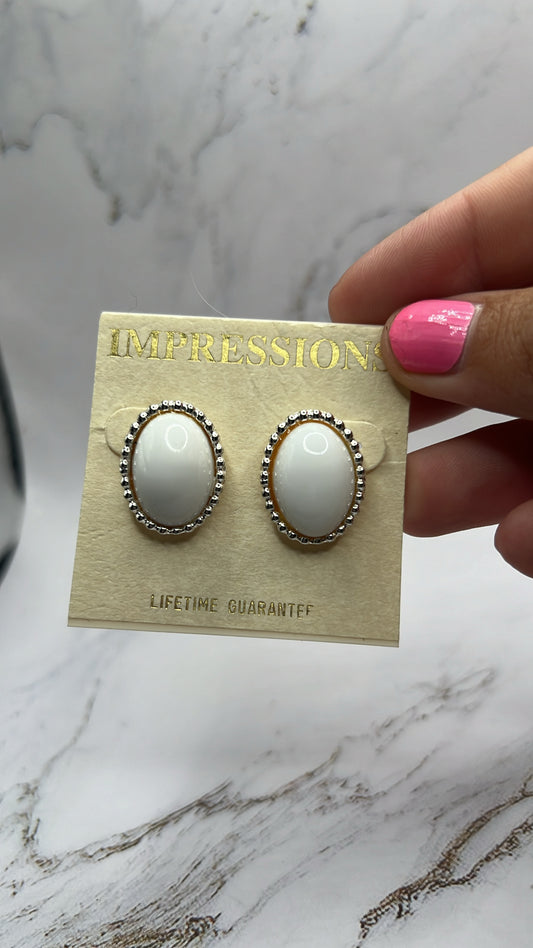 Oval White Earrings