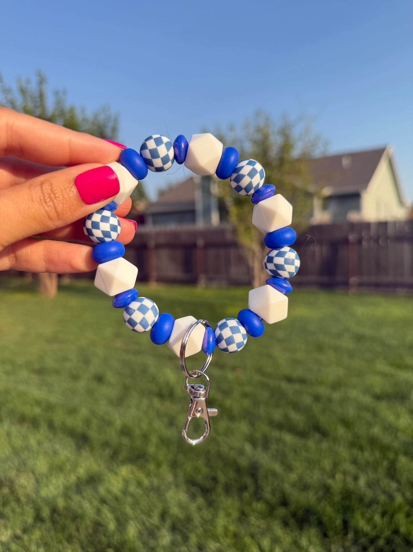 Blue Checkered Key Wristlet