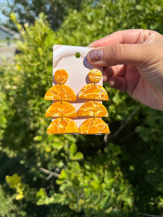 3 Tier Earrings - Gold Marble
