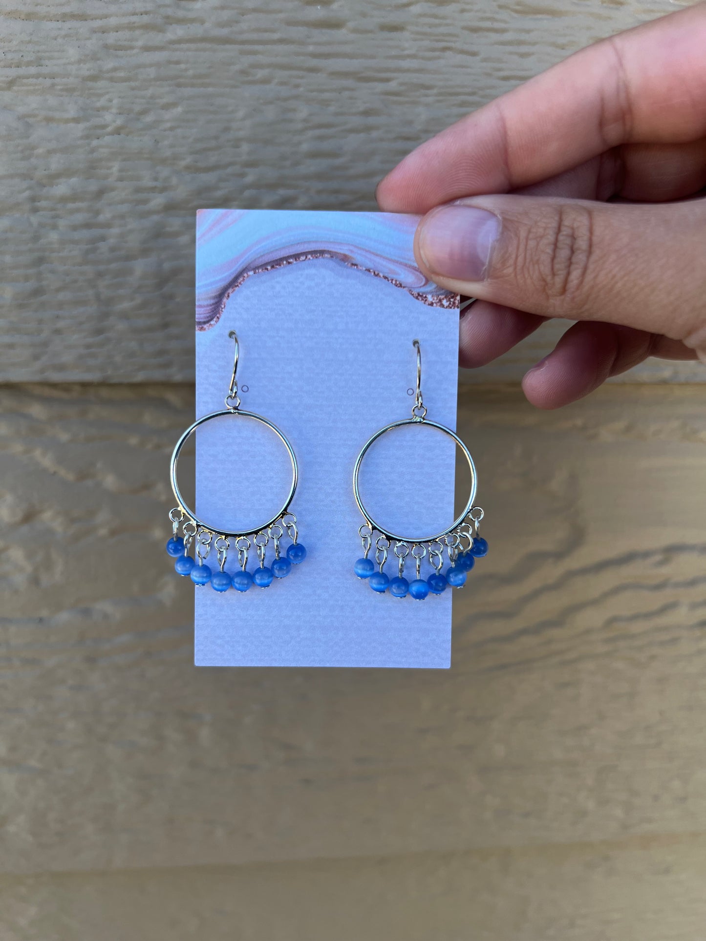 Blue Pearl Circle Earrings