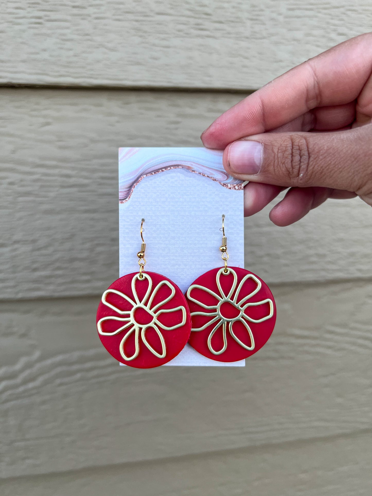 Flower Earrings - Red