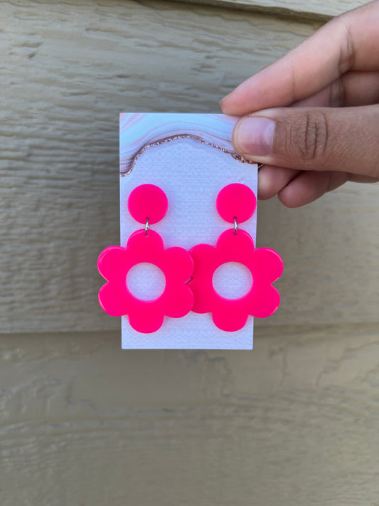 Neon Pink Flower Earrings