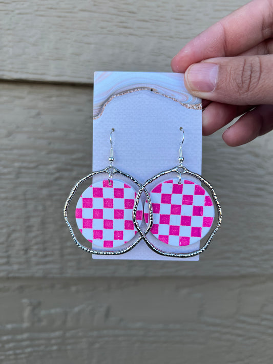 Camila Earrings - Pink Checkered