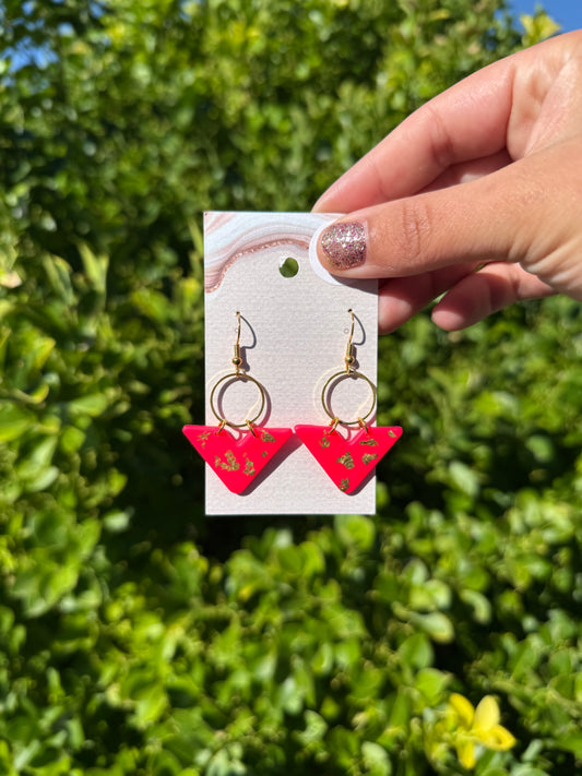 V Earrings - Florescent Pink/Gold