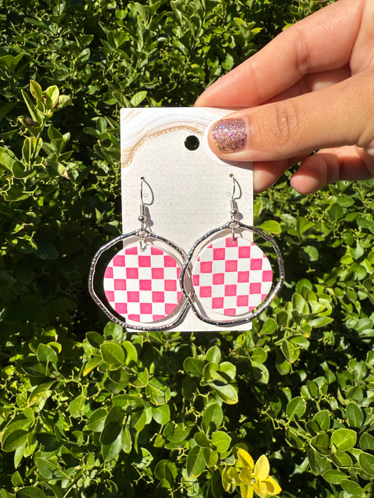 Camila Earrings - Pink Checkered