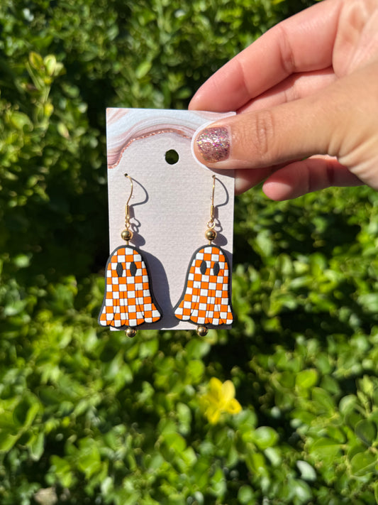 Checkered Pumpkin Bead Earrings