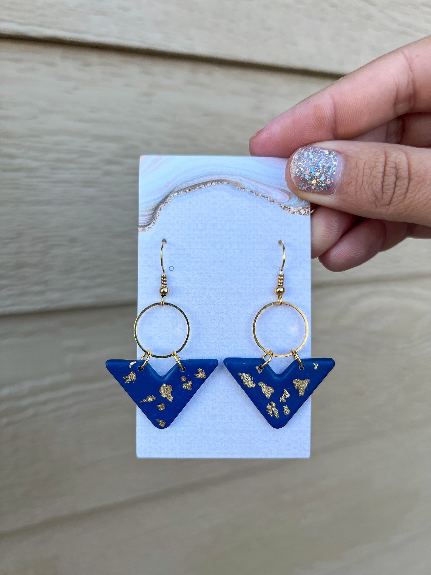 V Earrings - Navy/Gold