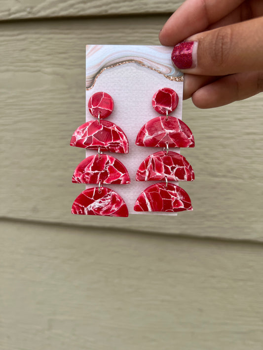 3 Tier Earrings - Red Marble