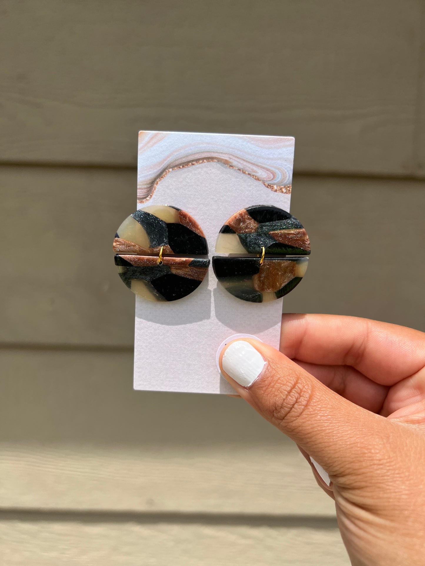 Circle Earrings - Black/Copper Marble