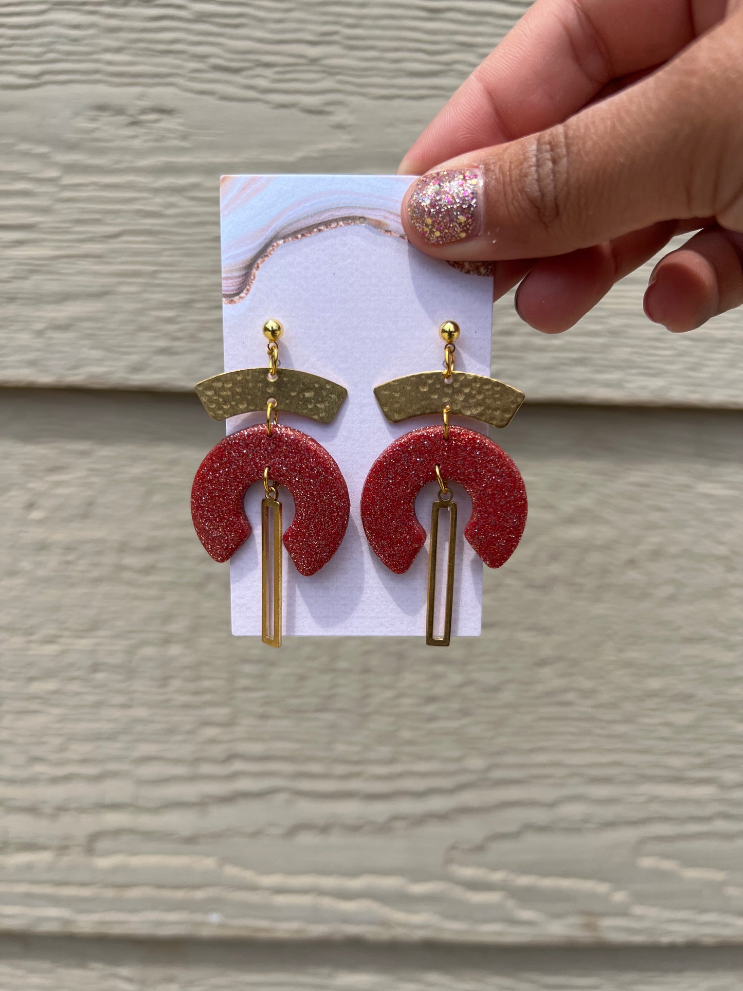 Avery Earrings - Red Glitter