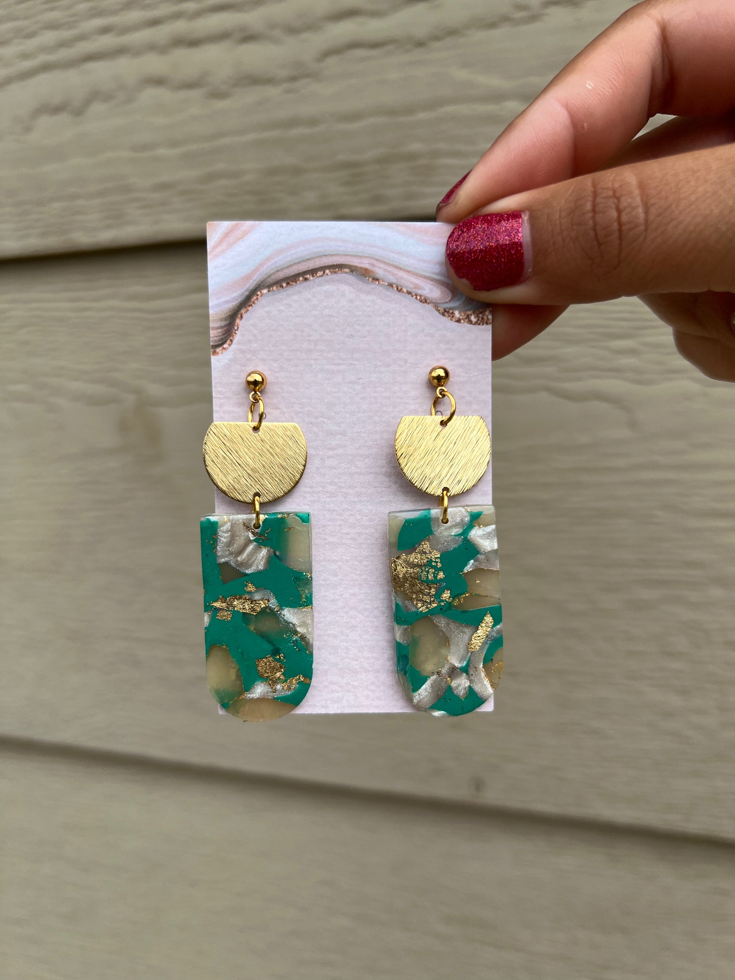 Lola Earrings - Green Marble