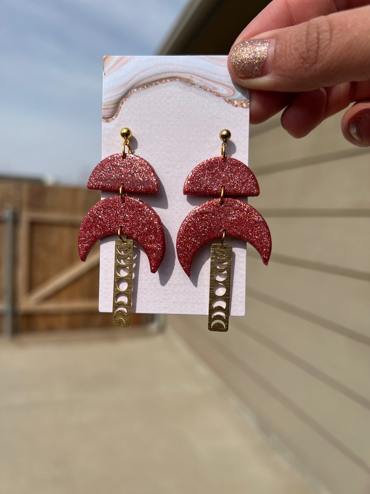 Luna Earrings - Red Glitter