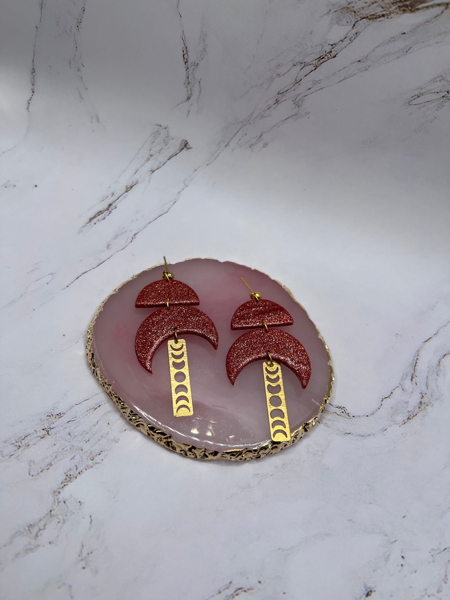 Luna Earrings - Red Glitter