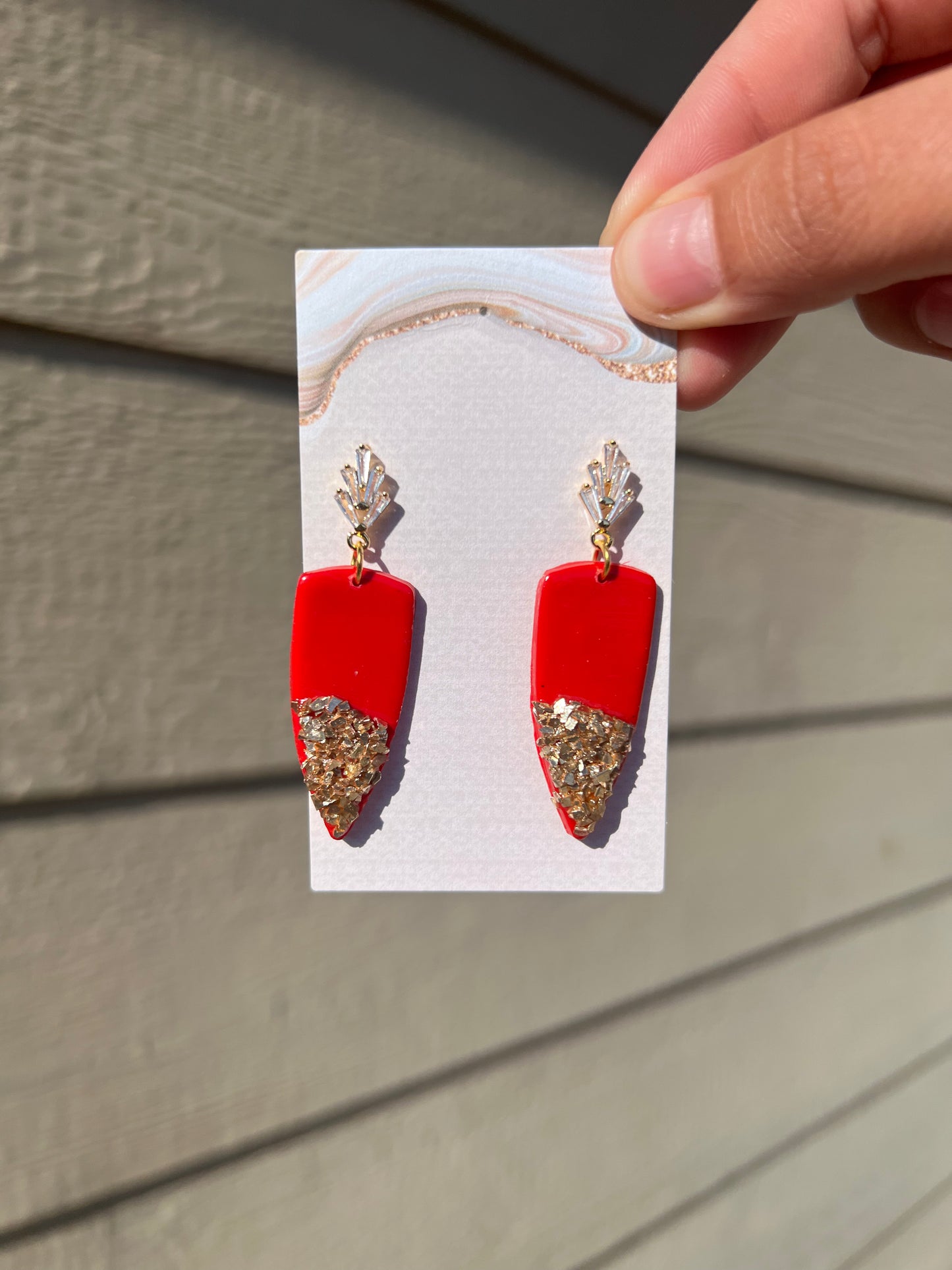 Dagger Earrings - Red Glass Glitter