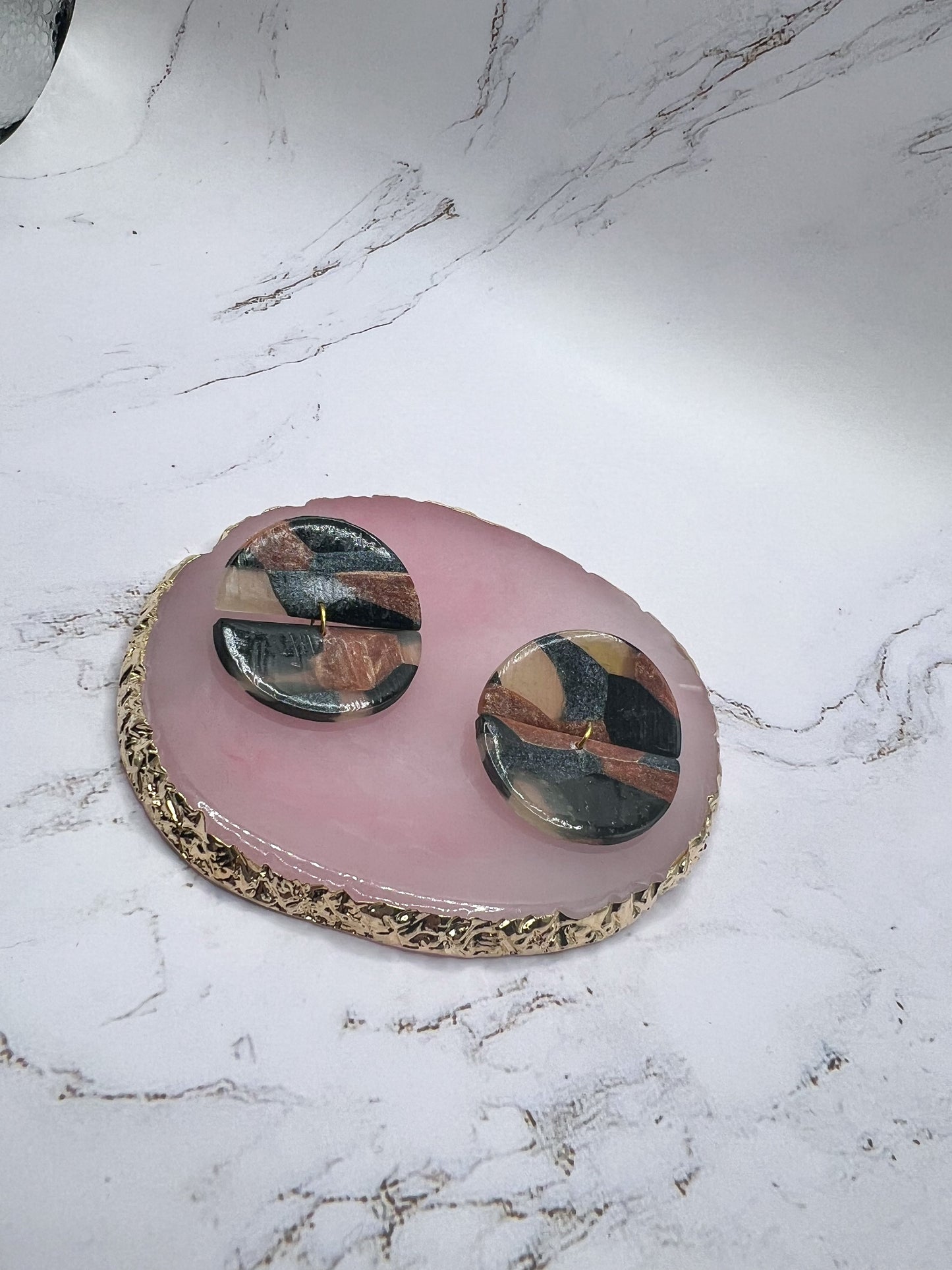 Circle Earrings - Black/Copper Marble